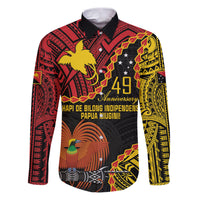 Personalised Papua New Guinea 49th Anniversary Family Matching Puletasi and Hawaiian Shirt Hapi De bilong Indipendens Papua Niugini LT9 Dad's Shirt - Long Sleeve Black - Polynesian Pride