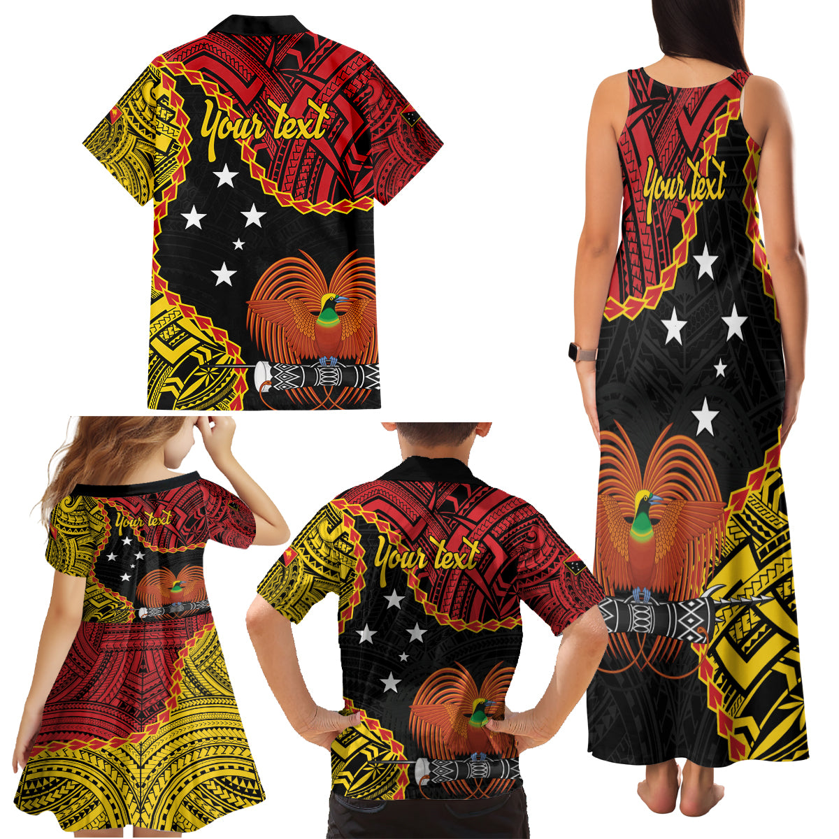 Personalised Papua New Guinea 49th Anniversary Family Matching Tank Maxi Dress and Hawaiian Shirt Hapi De bilong Indipendens Papua Niugini