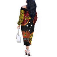 Personalised Papua New Guinea 49th Anniversary Off The Shoulder Long Sleeve Dress Hapi De bilong Indipendens Papua Niugini
