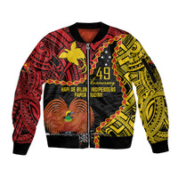 Personalised Papua New Guinea 49th Anniversary Sleeve Zip Bomber Jacket Hapi De bilong Indipendens Papua Niugini