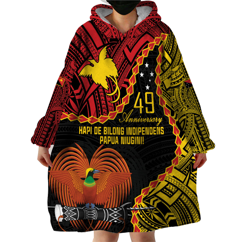 Personalised Papua New Guinea 49th Anniversary Wearable Blanket Hoodie Hapi De bilong Indipendens Papua Niugini
