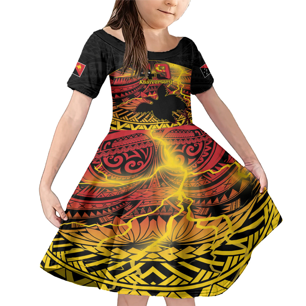Personalised Papua New Guinea 49th Anniversary Family Matching Mermaid Dress and Hawaiian Shirt Bird of Paradise Unity In Diversity