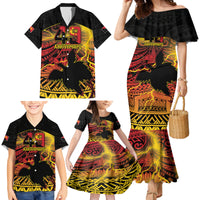 Personalised Papua New Guinea 49th Anniversary Family Matching Mermaid Dress and Hawaiian Shirt Bird of Paradise Unity In Diversity