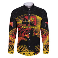 Personalised Papua New Guinea 49th Anniversary Family Matching Puletasi and Hawaiian Shirt Bird of Paradise Unity In Diversity LT9 Dad's Shirt - Long Sleeve Black - Polynesian Pride