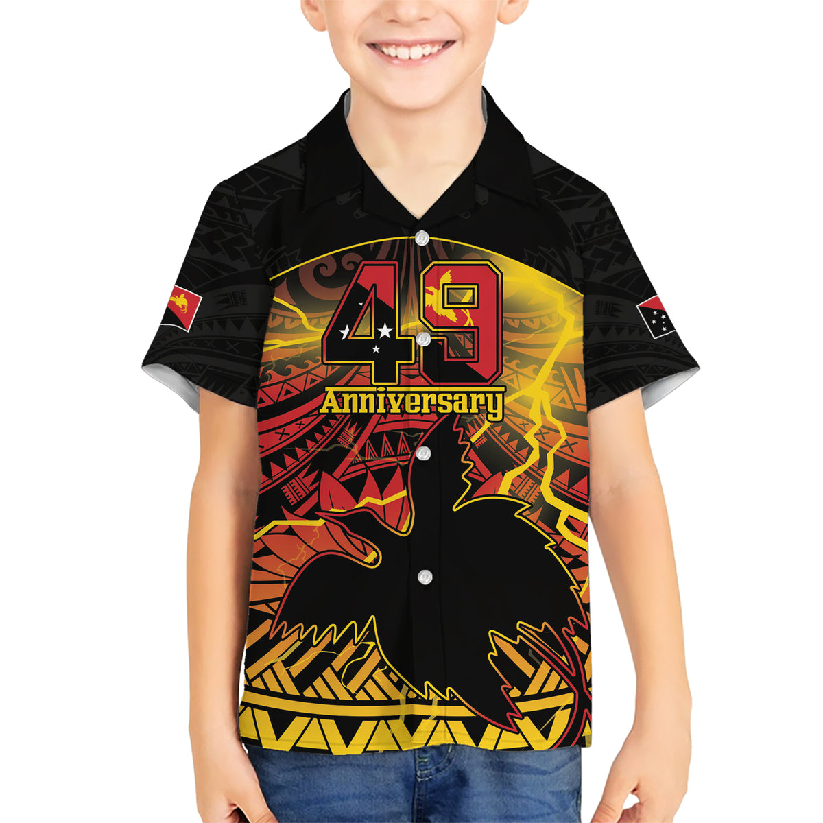 Personalised Papua New Guinea 49th Anniversary Kid Hawaiian Shirt Bird of Paradise Unity In Diversity