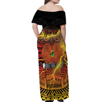 Personalised Papua New Guinea 49th Anniversary Off Shoulder Maxi Dress Bird of Paradise Unity In Diversity