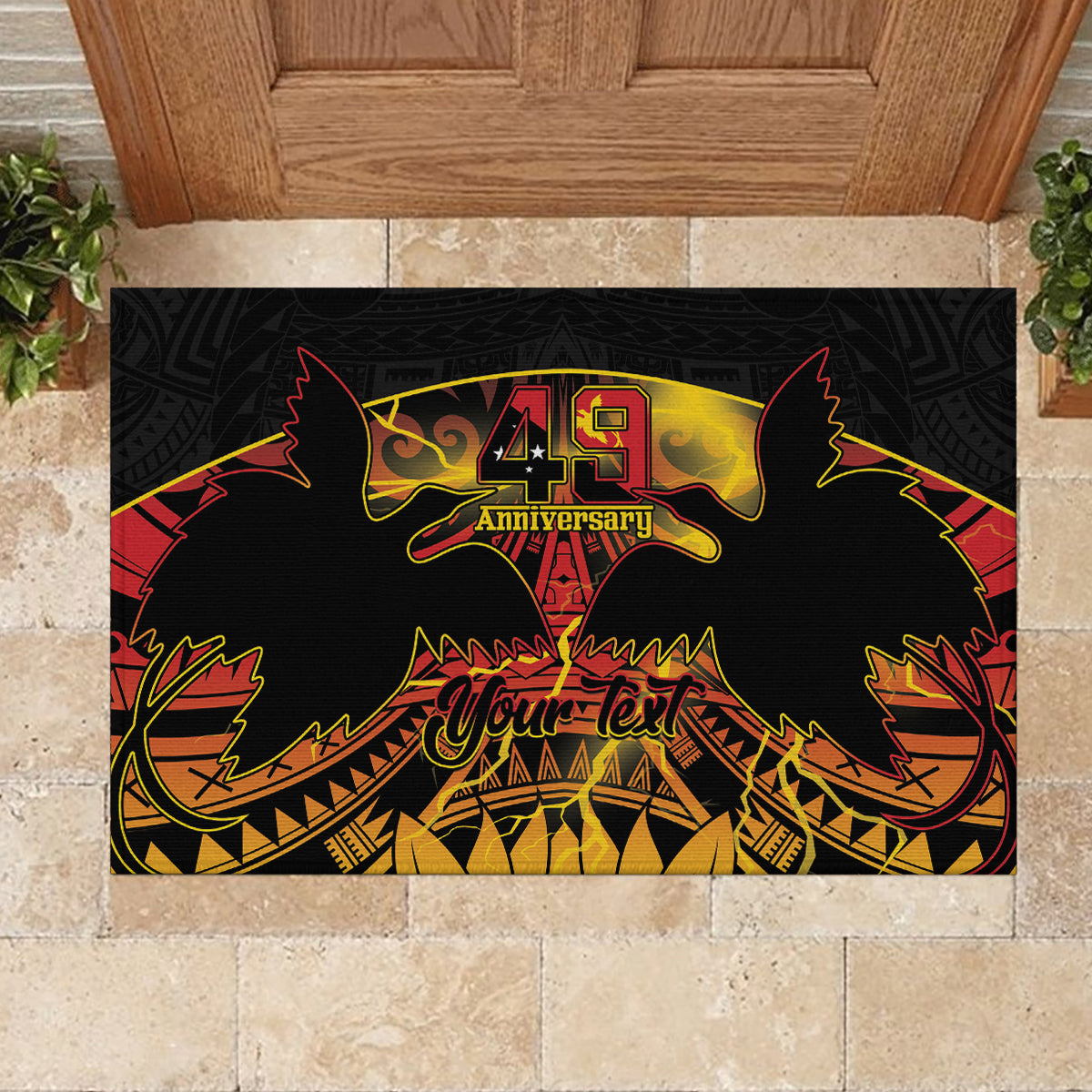 Personalised Papua New Guinea 49th Anniversary Rubber Doormat Bird of Paradise Unity In Diversity