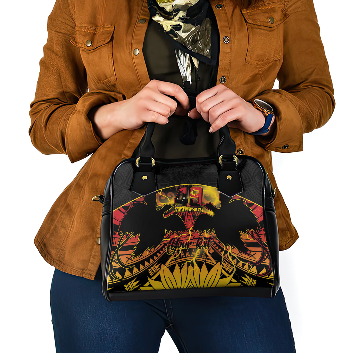 Personalised Papua New Guinea 49th Anniversary Shoulder Handbag Bird of Paradise Unity In Diversity