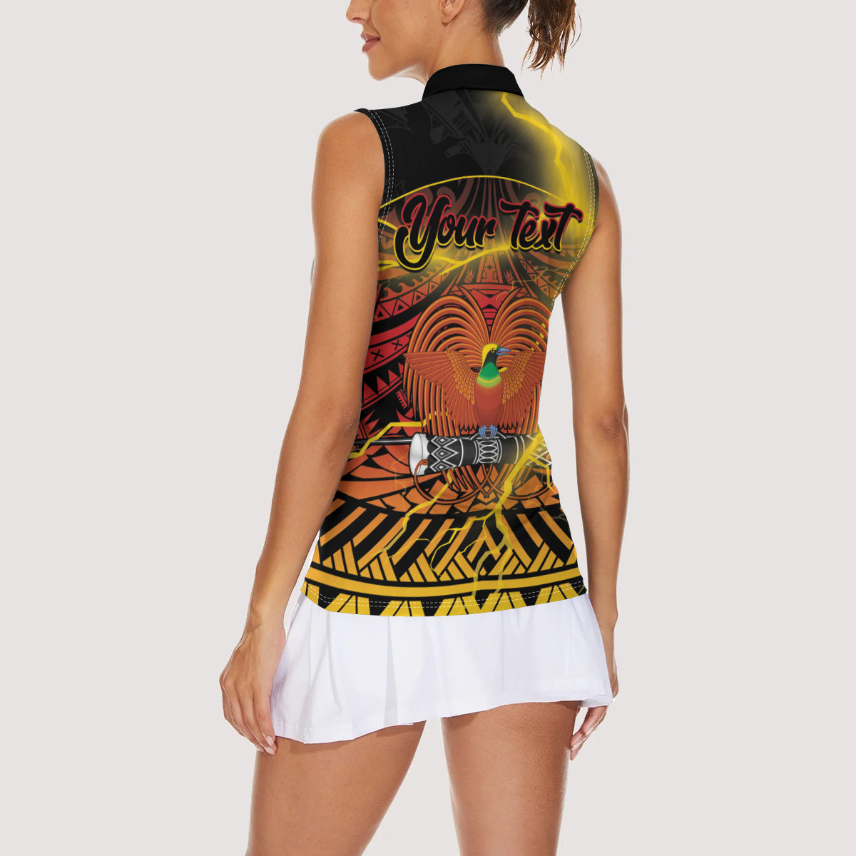 Personalised Papua New Guinea 49th Anniversary Women Sleeveless Polo Shirt Bird of Paradise Unity In Diversity