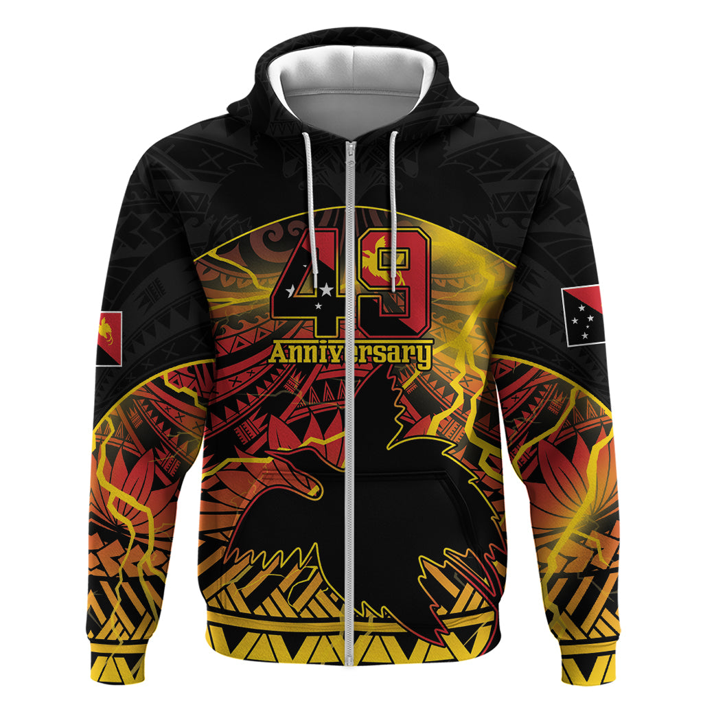 Personalised Papua New Guinea 49th Anniversary Zip Hoodie Bird of Paradise Unity In Diversity
