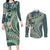 Hawaiian Hibiscus Tribal Vintage Motif Couples Matching Long Sleeve Bodycon Dress and Long Sleeve Button Shirt Ver 1
