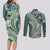 Hawaiian Hibiscus Tribal Vintage Motif Couples Matching Long Sleeve Bodycon Dress and Long Sleeve Button Shirt Ver 1