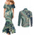 Hawaiian Hibiscus Tribal Vintage Motif Couples Matching Mermaid Dress and Long Sleeve Button Shirt Ver 1