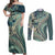 Hawaiian Hibiscus Tribal Vintage Motif Couples Matching Off Shoulder Maxi Dress and Long Sleeve Button Shirt Ver 1