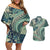 Hawaiian Hibiscus Tribal Vintage Motif Couples Matching Off Shoulder Short Dress and Hawaiian Shirt Ver 1