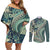 Hawaiian Hibiscus Tribal Vintage Motif Couples Matching Off Shoulder Short Dress and Long Sleeve Button Shirt Ver 1