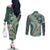 Hawaiian Hibiscus Tribal Vintage Motif Couples Matching Off The Shoulder Long Sleeve Dress and Long Sleeve Button Shirt Ver 1
