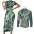 Hawaiian Hibiscus Tribal Vintage Motif Couples Matching Short Sleeve Bodycon Dress and Long Sleeve Button Shirt Ver 1
