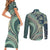 Hawaiian Hibiscus Tribal Vintage Motif Couples Matching Short Sleeve Bodycon Dress and Long Sleeve Button Shirt Ver 1