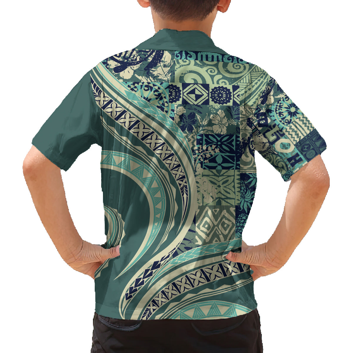 Hawaiian Hibiscus Tribal Vintage Motif Family Matching Summer Maxi Dress and Hawaiian Shirt Ver 1