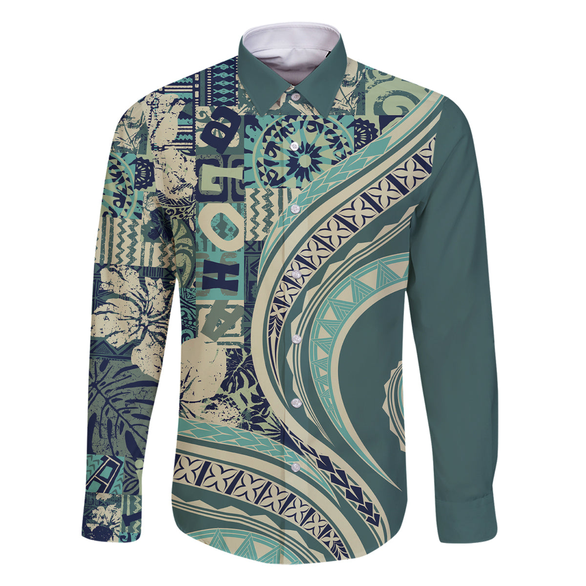 Hawaiian Hibiscus Tribal Vintage Motif Family Matching Tank Maxi Dress and Hawaiian Shirt Ver 1