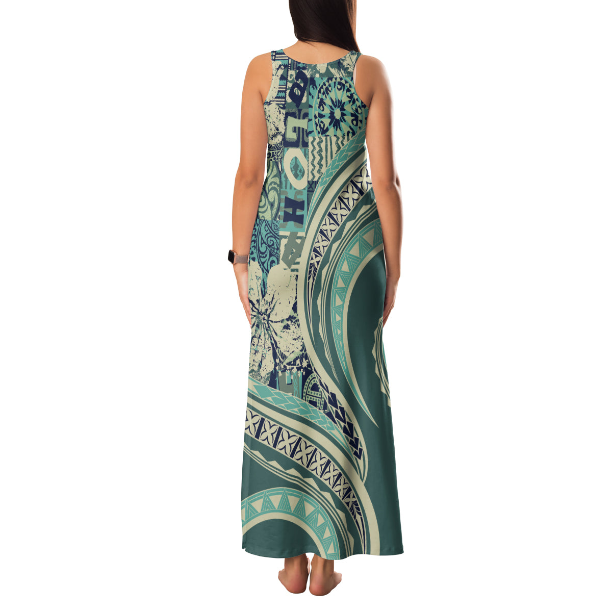 Hawaiian Hibiscus Tribal Vintage Motif Family Matching Tank Maxi Dress and Hawaiian Shirt Ver 1