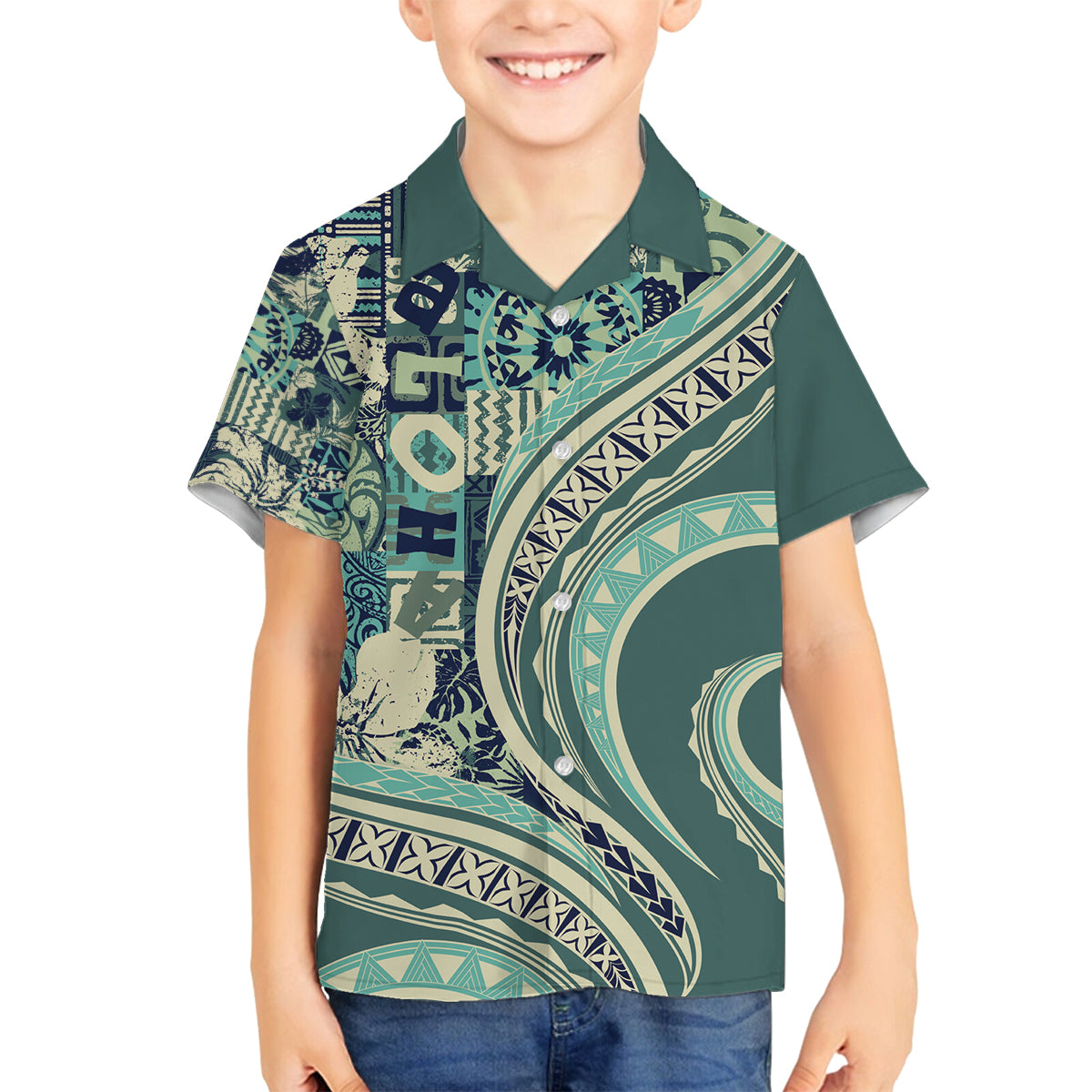 Hawaiian Hibiscus Tribal Vintage Motif Family Matching Tank Maxi Dress and Hawaiian Shirt Ver 1