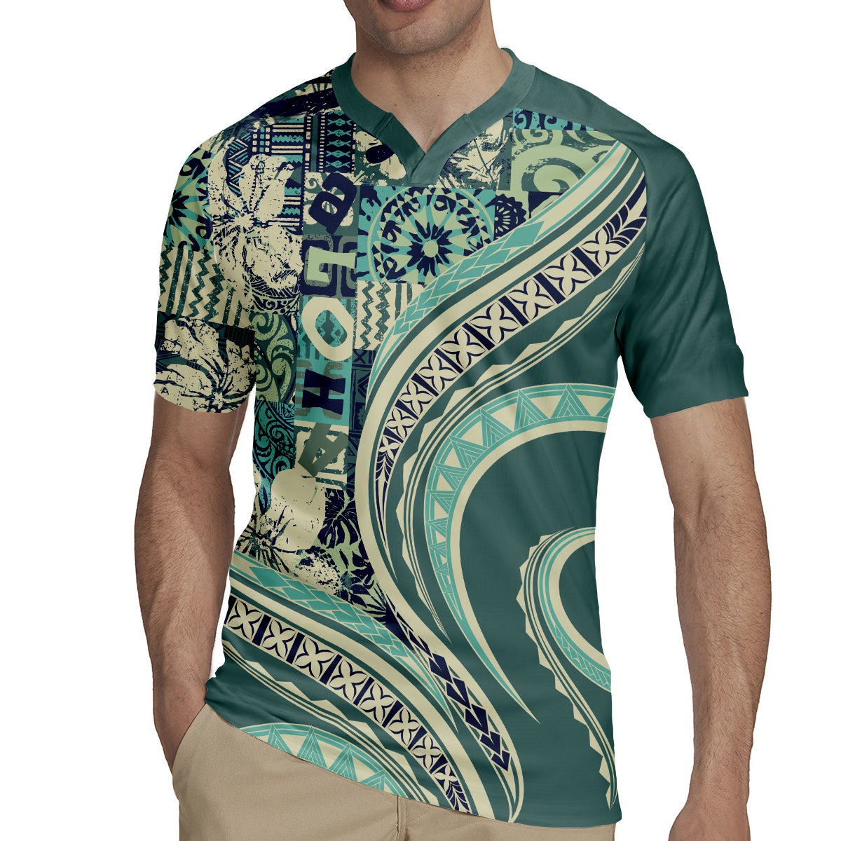 Hawaiian Hibiscus Tribal Vintage Motif Rugby Jersey Ver 1