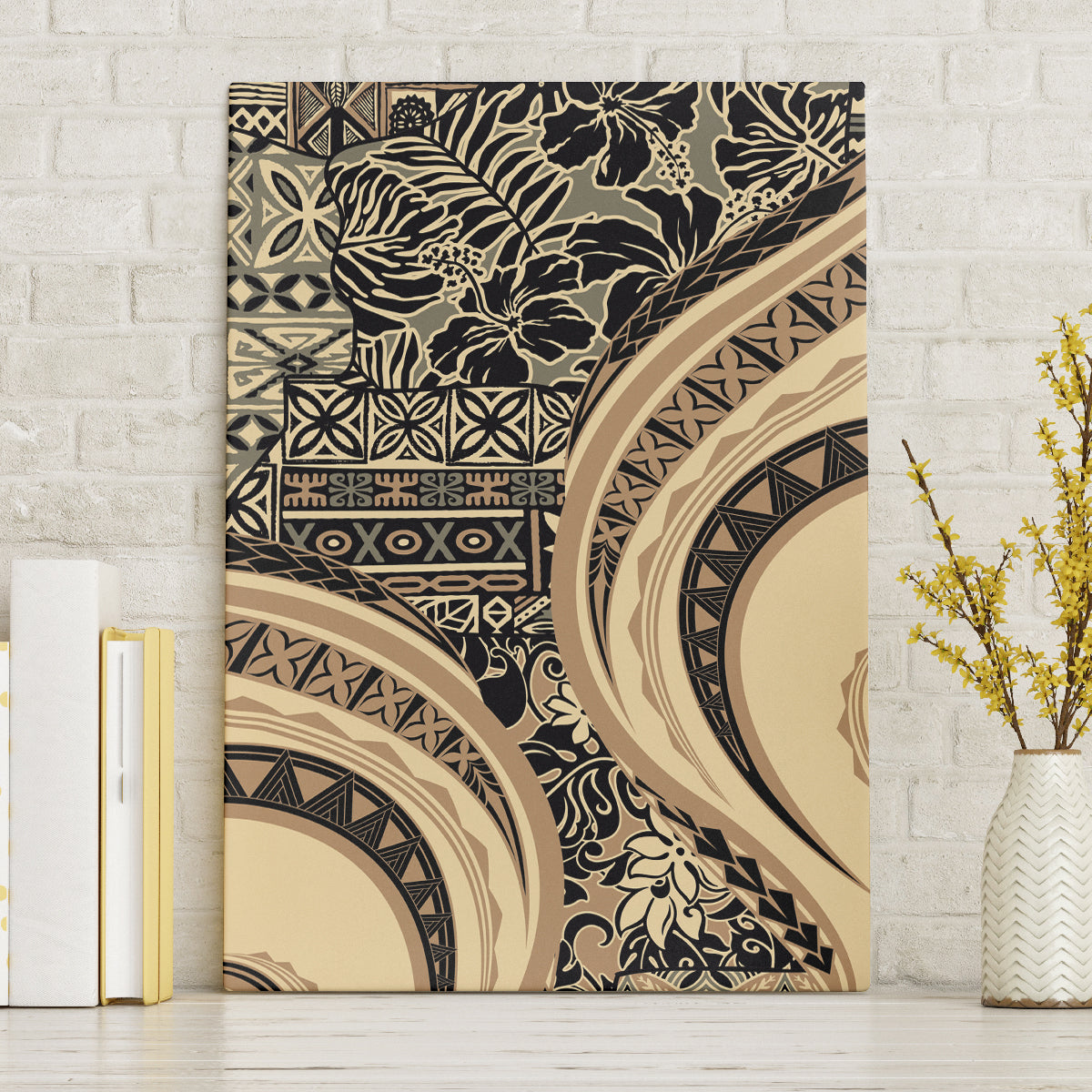 Hawaiian Hibiscus Tribal Vintage Motif Canvas Wall Art Ver 2