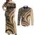 Hawaiian Hibiscus Tribal Vintage Motif Couples Matching Off Shoulder Maxi Dress and Long Sleeve Button Shirt Ver 2
