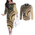 Hawaiian Hibiscus Tribal Vintage Motif Couples Matching Off The Shoulder Long Sleeve Dress and Long Sleeve Button Shirt Ver 2