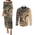 Hawaiian Hibiscus Tribal Vintage Motif Couples Matching Puletasi and Long Sleeve Button Shirt Ver 2