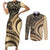 Hawaiian Hibiscus Tribal Vintage Motif Couples Matching Short Sleeve Bodycon Dress and Long Sleeve Button Shirt Ver 2