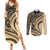 Hawaiian Hibiscus Tribal Vintage Motif Couples Matching Summer Maxi Dress and Long Sleeve Button Shirt Ver 2