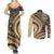 Hawaiian Hibiscus Tribal Vintage Motif Couples Matching Summer Maxi Dress and Long Sleeve Button Shirt Ver 2