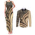 Hawaiian Hibiscus Tribal Vintage Motif Couples Matching Tank Maxi Dress and Long Sleeve Button Shirt Ver 2