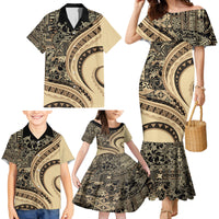 Hawaiian Hibiscus Tribal Vintage Motif Family Matching Mermaid Dress and Hawaiian Shirt Ver 2