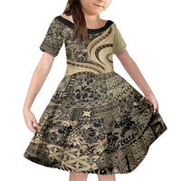 Hawaiian Hibiscus Tribal Vintage Motif Kid Short Sleeve Dress Ver 2