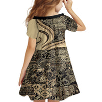 Hawaiian Hibiscus Tribal Vintage Motif Kid Short Sleeve Dress Ver 2