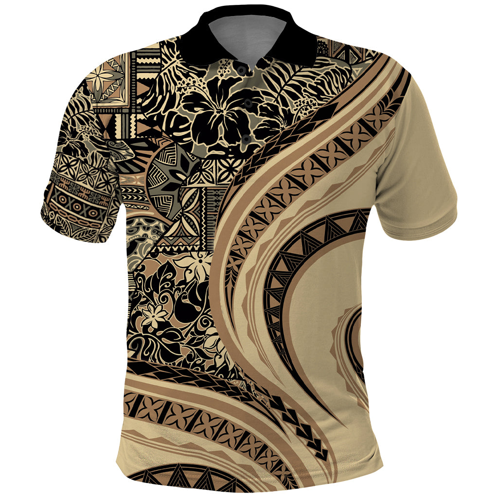 Hawaiian Hibiscus Tribal Vintage Motif Polo Shirt Ver 2 LT9 Beige - Polynesian Pride