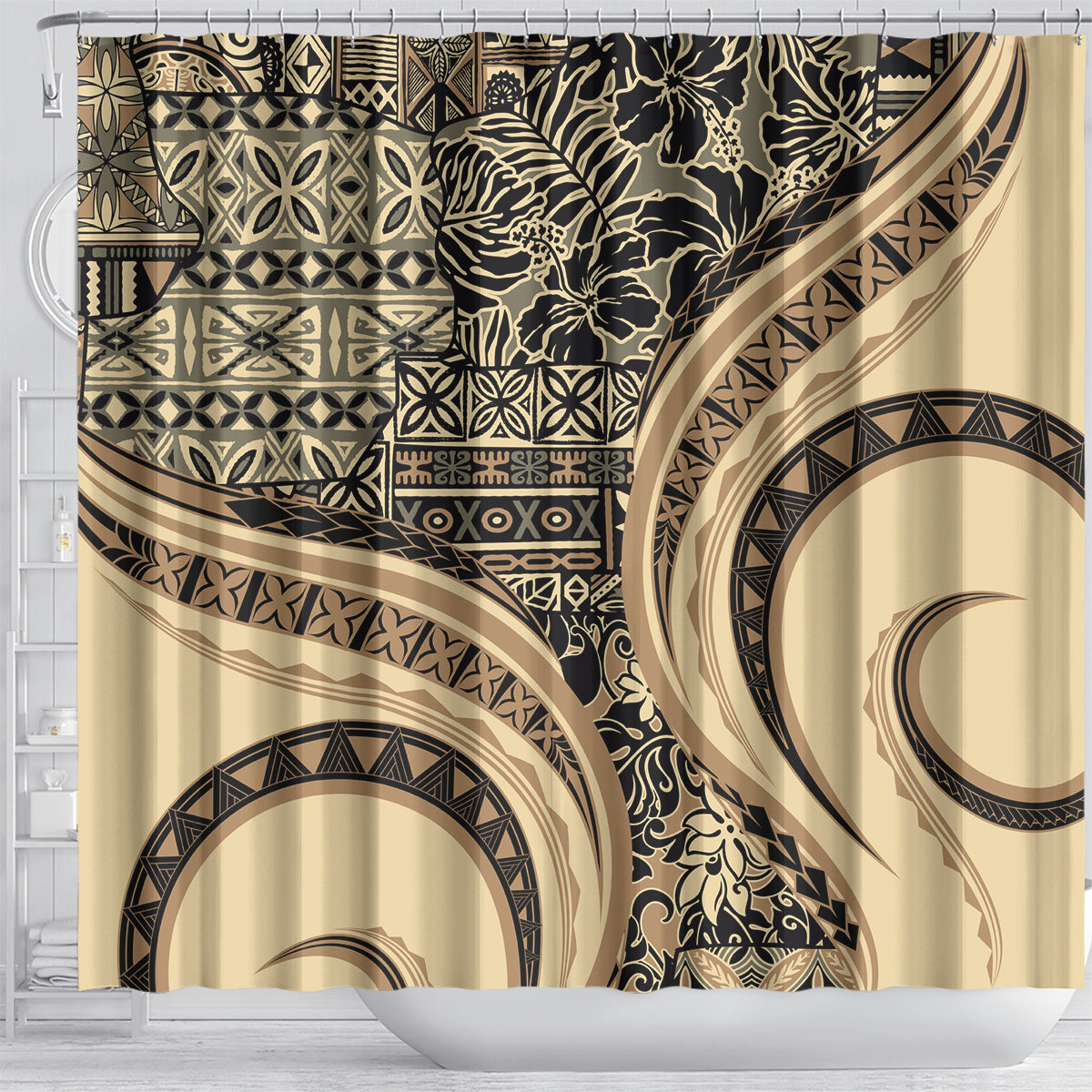 Hawaiian Hibiscus Tribal Vintage Motif Shower Curtain Ver 2