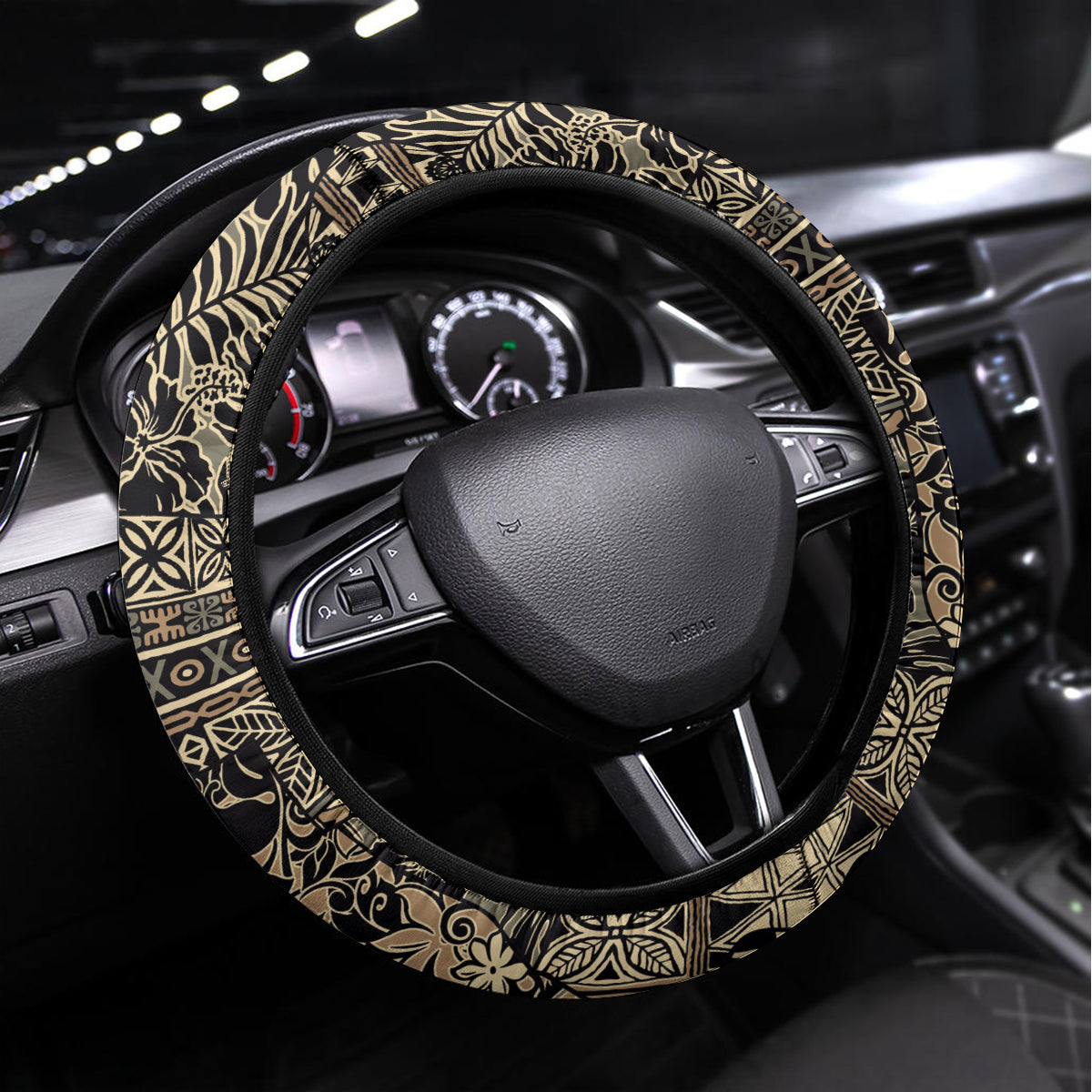 Hawaiian Hibiscus Tribal Vintage Motif Steering Wheel Cover Ver 2