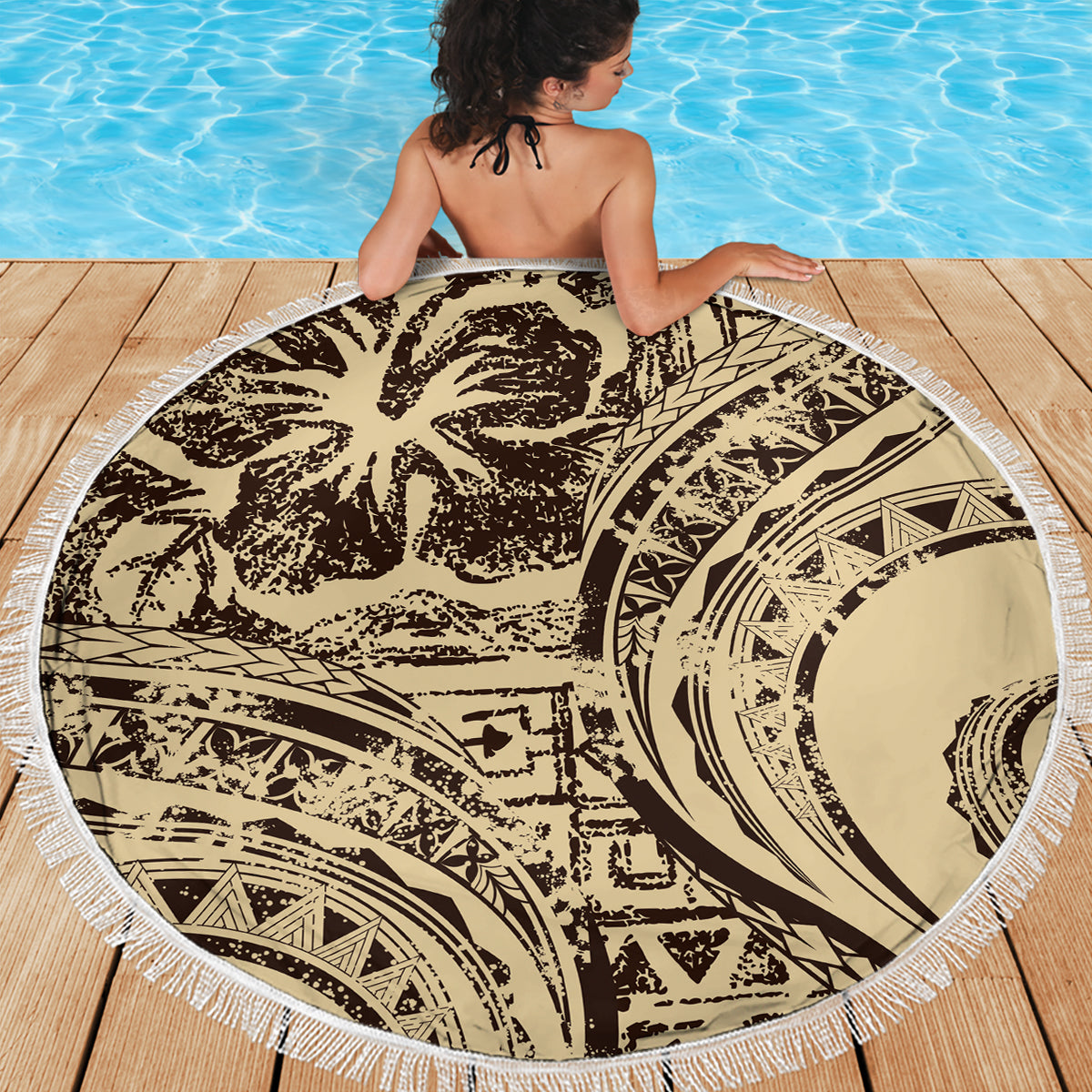 Hawaiian Hibiscus Tribal Vintage Motif Beach Blanket Ver 3