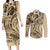 Hawaiian Hibiscus Tribal Vintage Motif Couples Matching Long Sleeve Bodycon Dress and Long Sleeve Button Shirt Ver 3