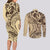 Hawaiian Hibiscus Tribal Vintage Motif Couples Matching Long Sleeve Bodycon Dress and Long Sleeve Button Shirt Ver 3