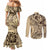 Hawaiian Hibiscus Tribal Vintage Motif Couples Matching Mermaid Dress and Long Sleeve Button Shirt Ver 3