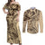 Hawaiian Hibiscus Tribal Vintage Motif Couples Matching Off Shoulder Maxi Dress and Long Sleeve Button Shirt Ver 3