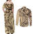 Hawaiian Hibiscus Tribal Vintage Motif Couples Matching Off Shoulder Maxi Dress and Long Sleeve Button Shirt Ver 3