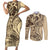 Hawaiian Hibiscus Tribal Vintage Motif Couples Matching Short Sleeve Bodycon Dress and Long Sleeve Button Shirt Ver 3