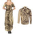 Hawaiian Hibiscus Tribal Vintage Motif Couples Matching Summer Maxi Dress and Long Sleeve Button Shirt Ver 3